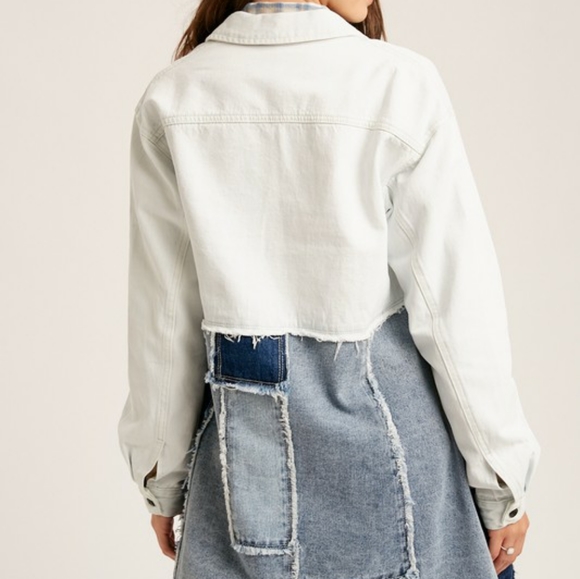 Listicle Color Block Denim Spliced Raw Hem Shirt Jacket - Picture 5 of 6